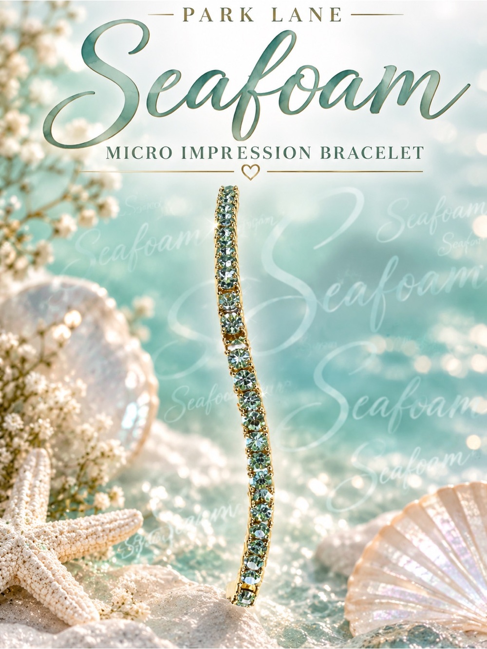 Park Lane Seafoam Micro Impression Bracelet Gold Aqua Crystal Tennis Bracelet